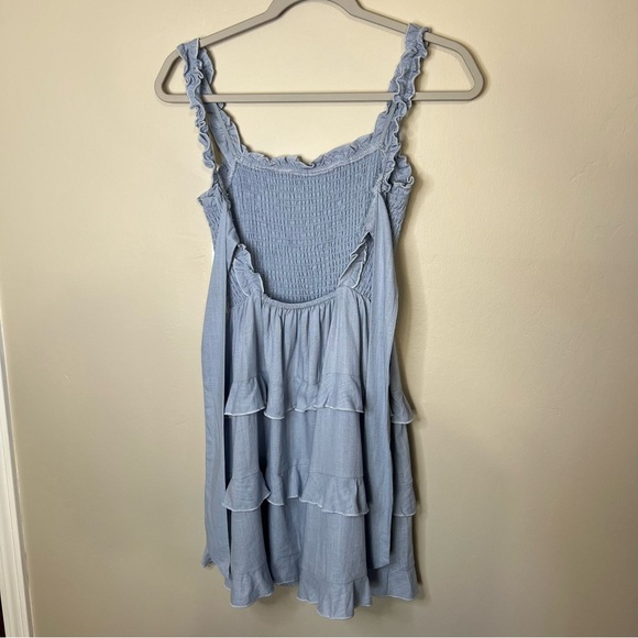 Lulus Super Sweet Light Blue Smocked Ruffled Tie-Back Mini Dress size small - Picture 10 of 12